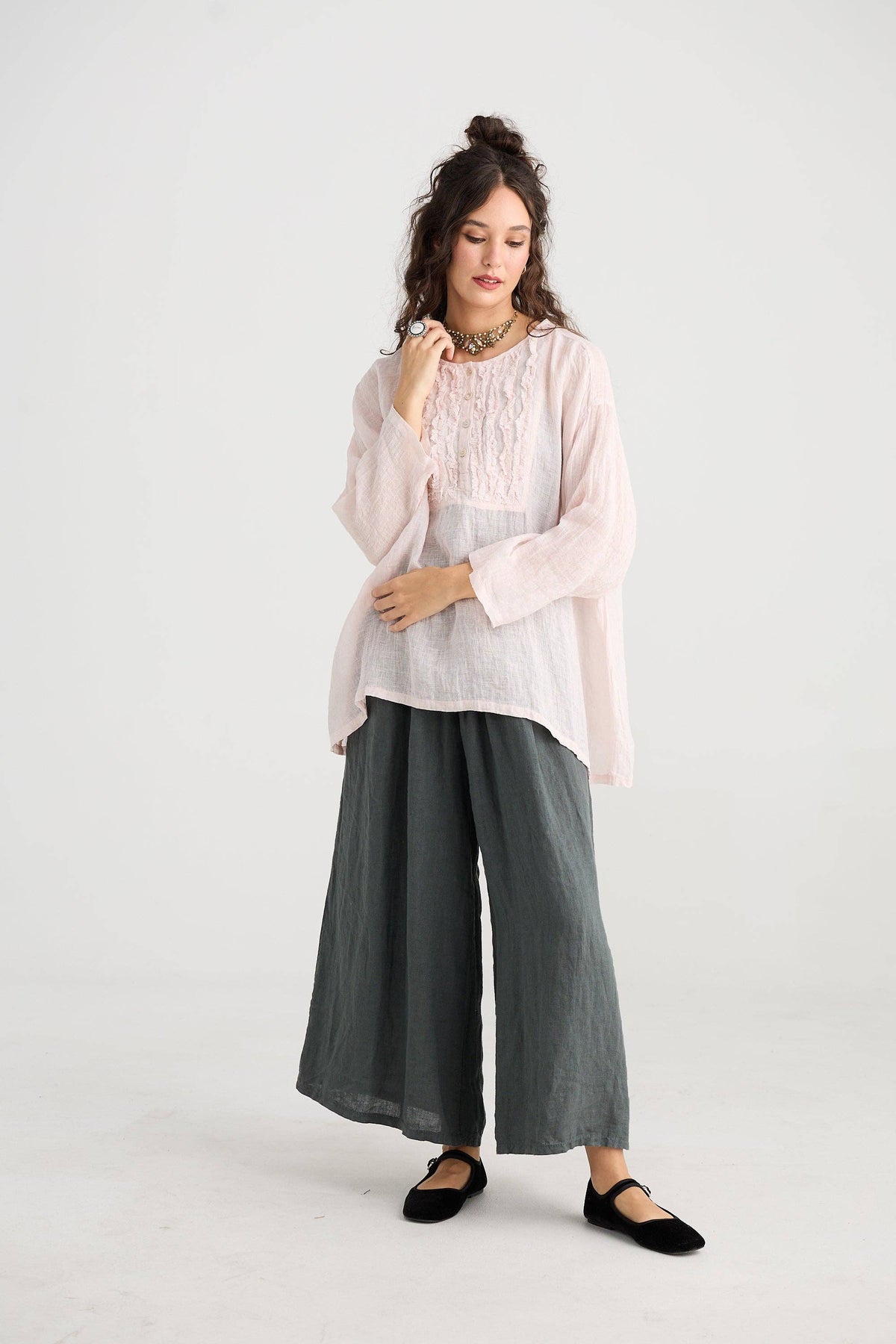 Florian Linen Gauze ruffled top. Pink Sugar