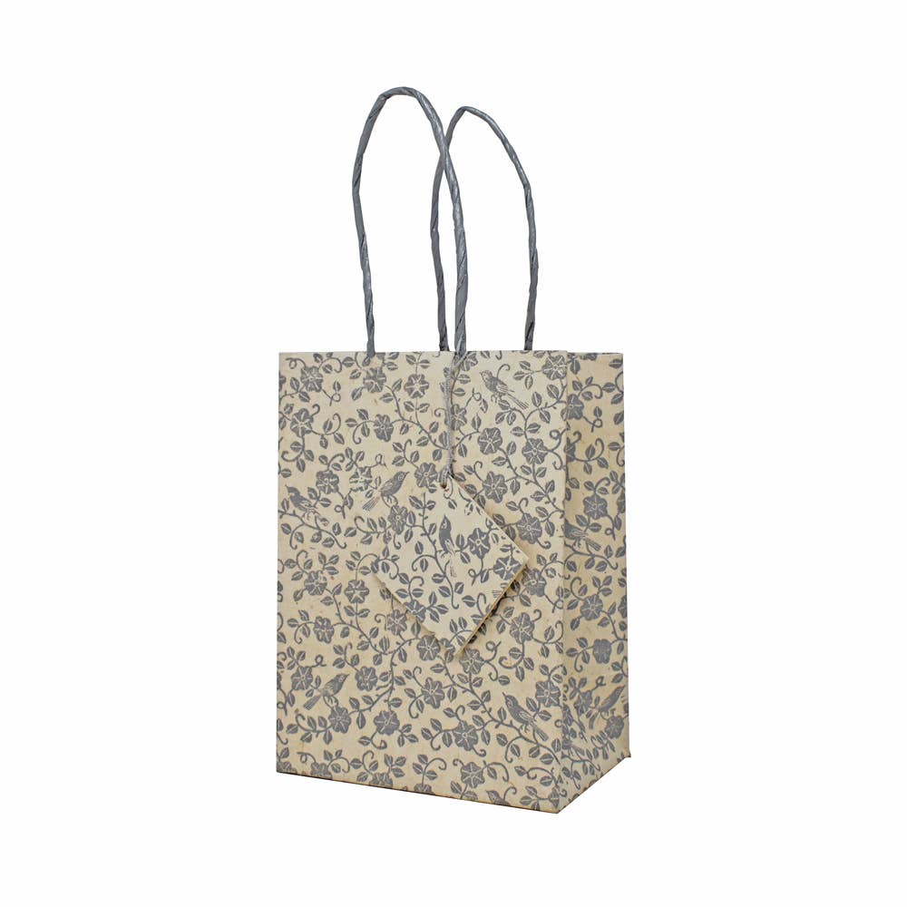 Handmade Lokta Recycled Paper Gift Bag White Bird Silver