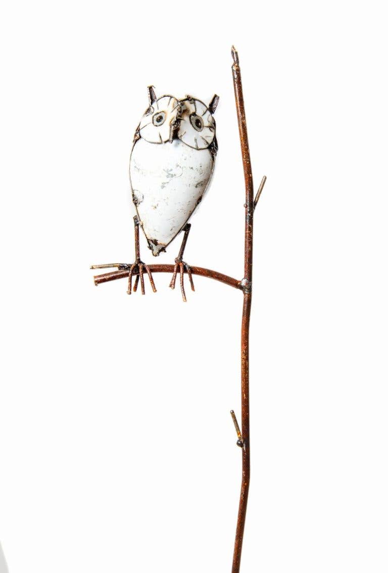 Metal White Owl on Stick