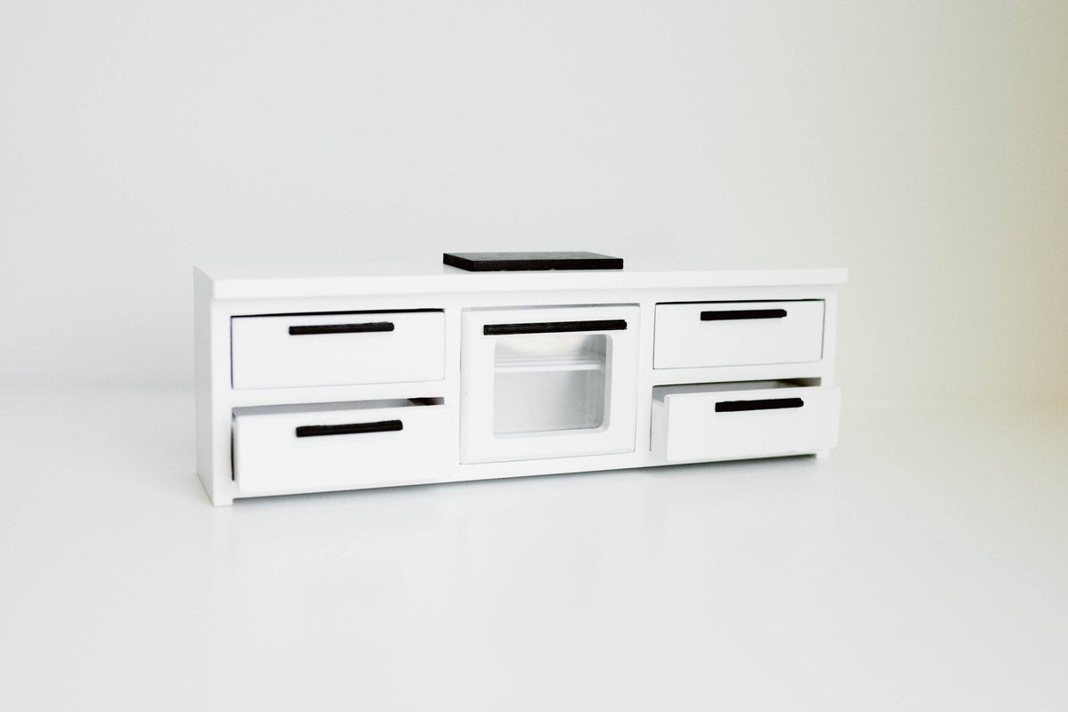 Dollhouse Straight Kitchen Base Cabinets Cooktop Oven White
