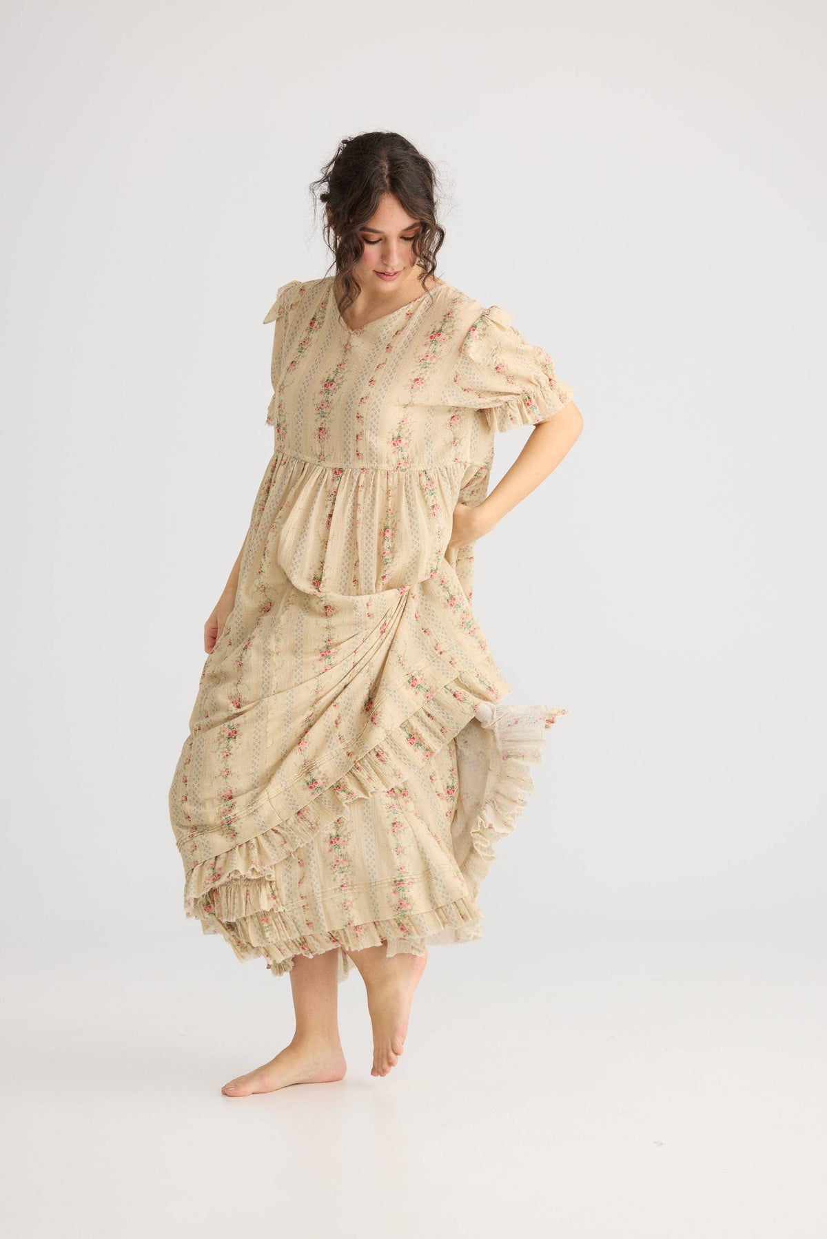 Emmeline Empire line ruffled vintage french floral dress,