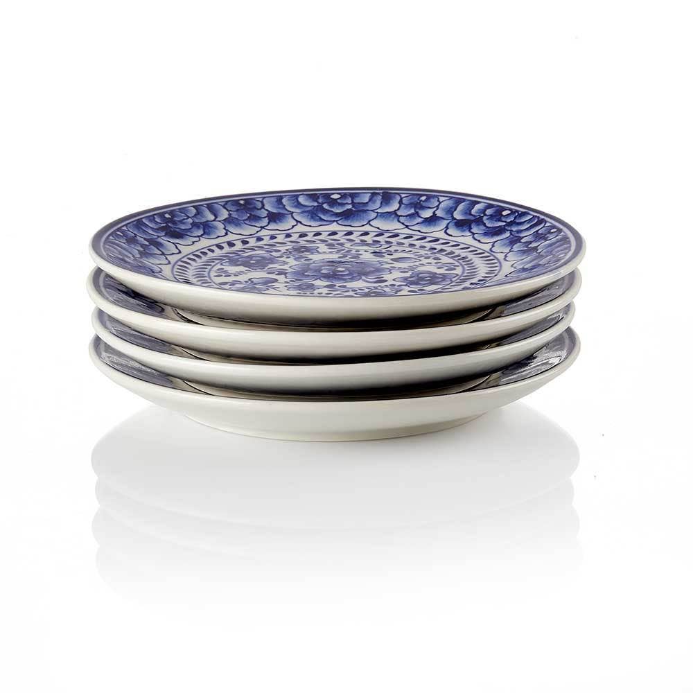 Indigo Bloom Ceramic Appetizer Plates- Set of 4