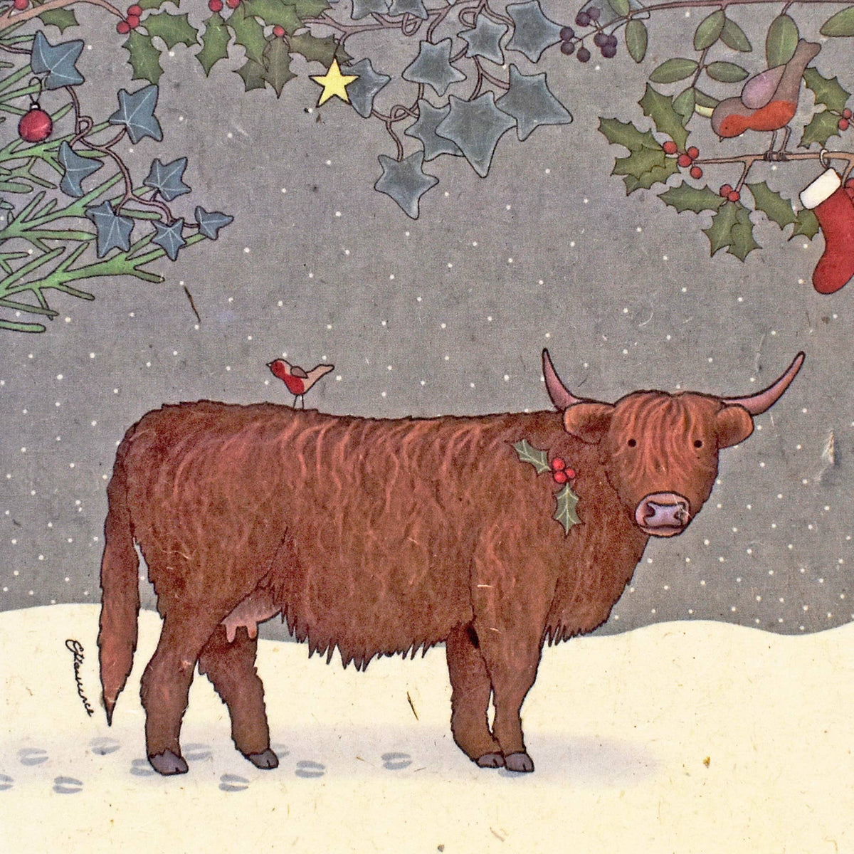 Emma Lawrence Cow Christmas Card - Recycled Paper Fair Trade