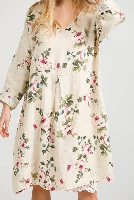 Amelia floral linen dress . cream