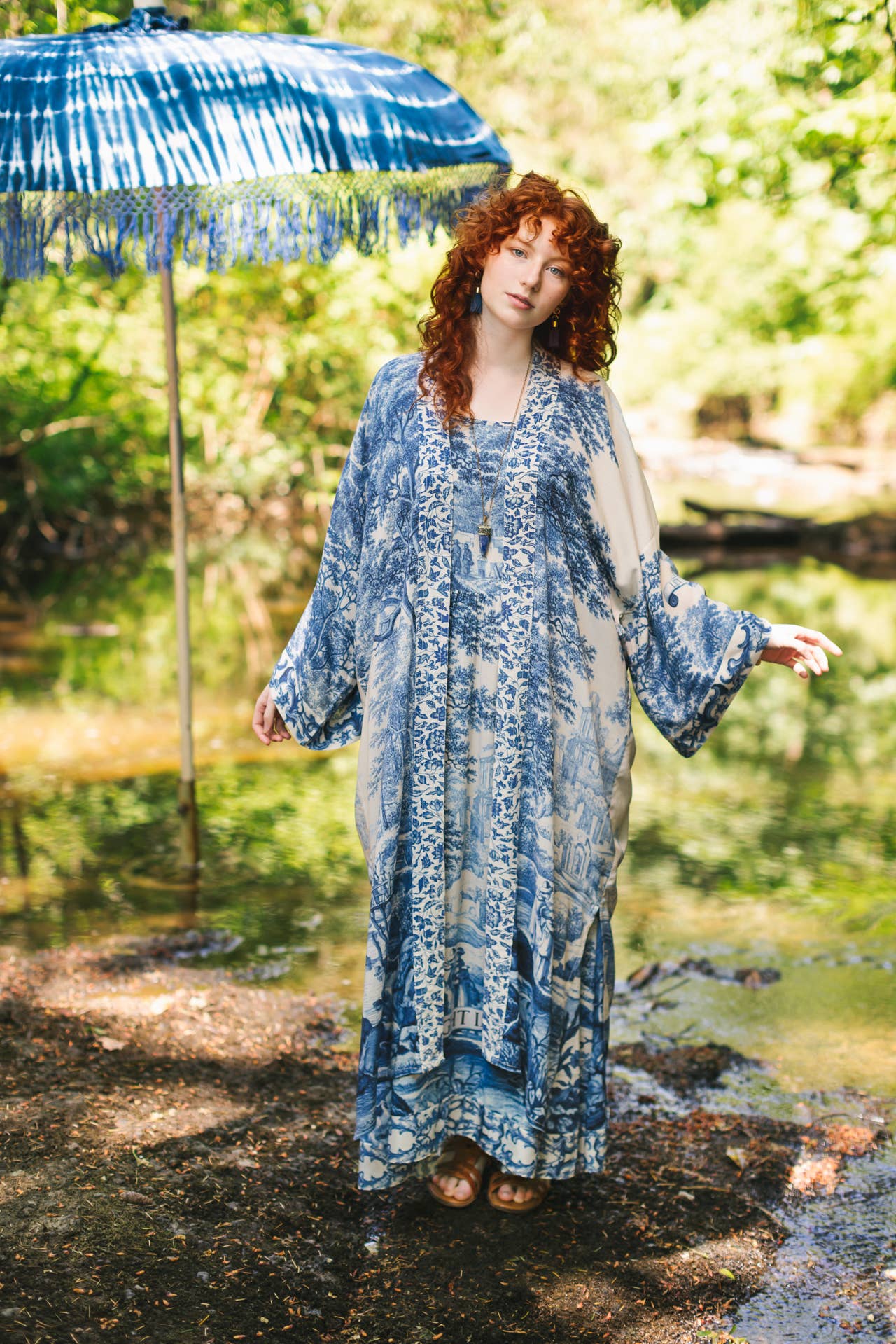 Let The Light In Bohéme Long Maxi Slip Dress w Delft Print