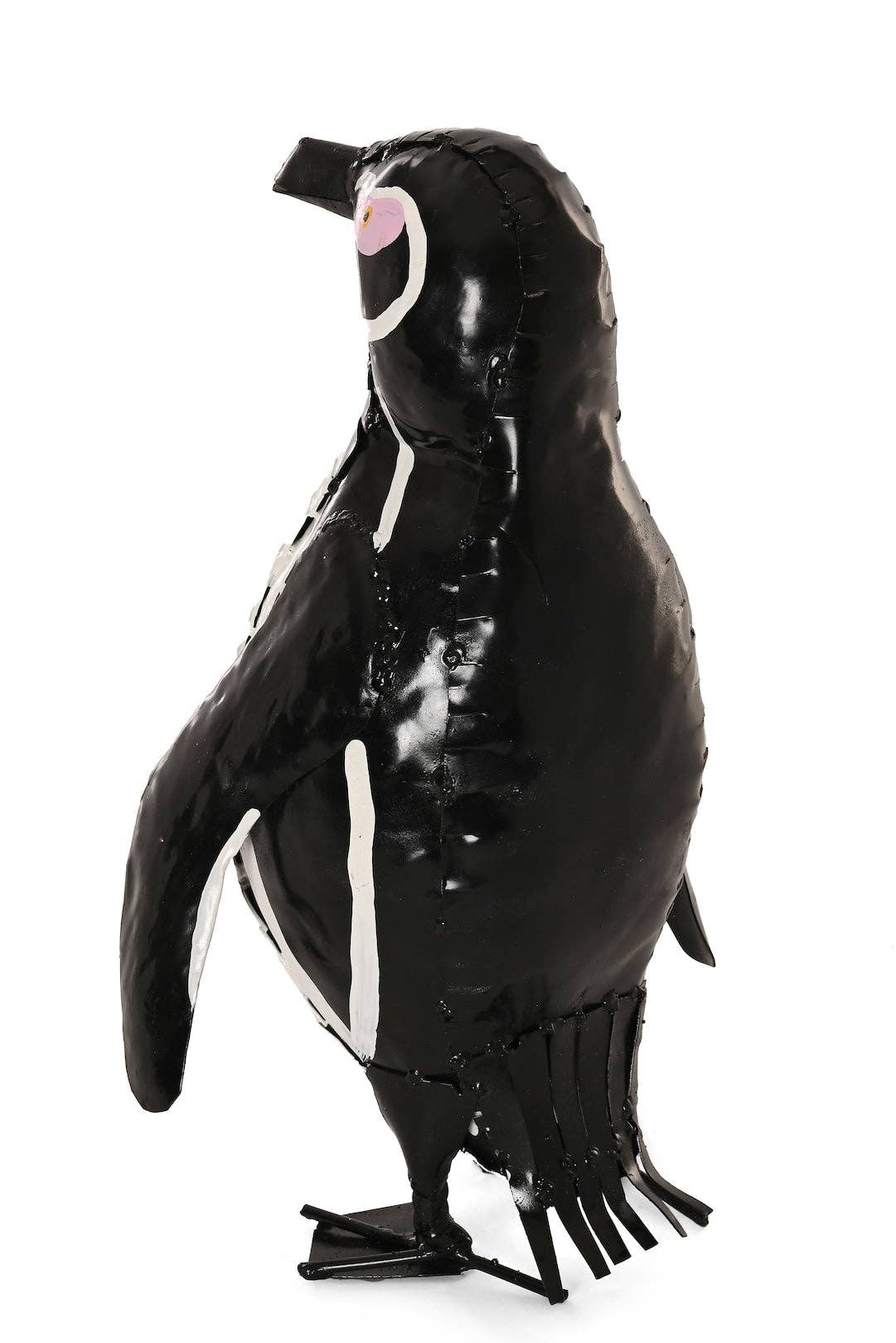 Recycled Metal African Black-Footed Penguin- Pink eyes
