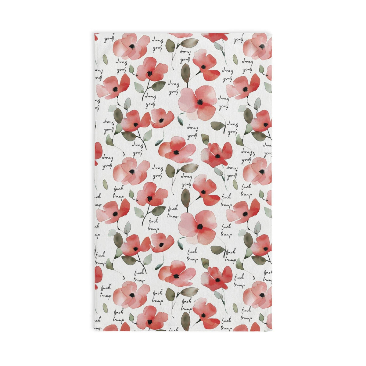 Watercolor Poppy Fuck Trump Hand Towel