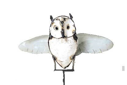 METAL WHITE OWL OPEN WINGS ON STICK