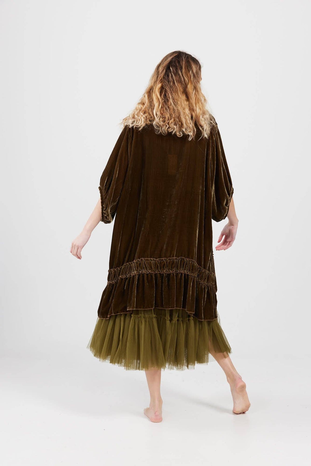 Violette Velvet dress. Olive