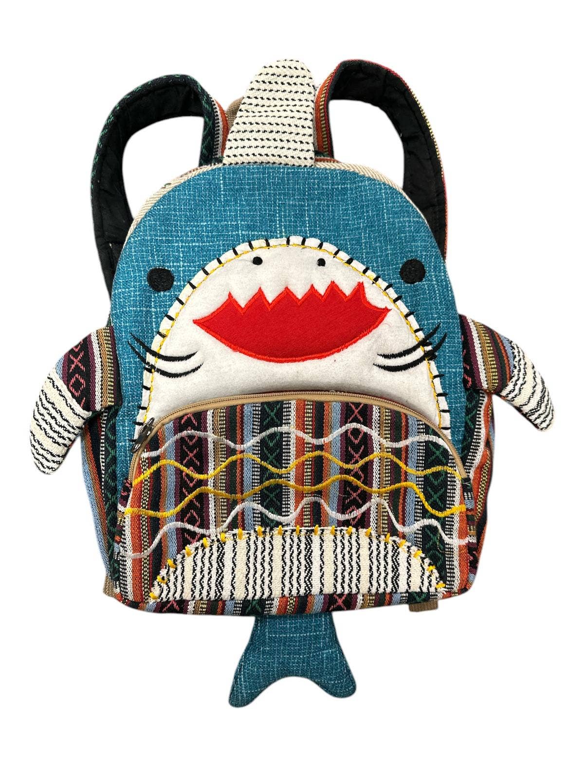 Cotton Embroidered Multi Patch Shark Backpack RIB24777