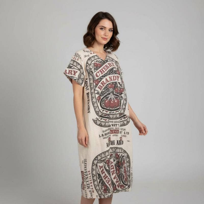 CHERRY BRANDY V-NECK LONG DRESS FREE SIZE