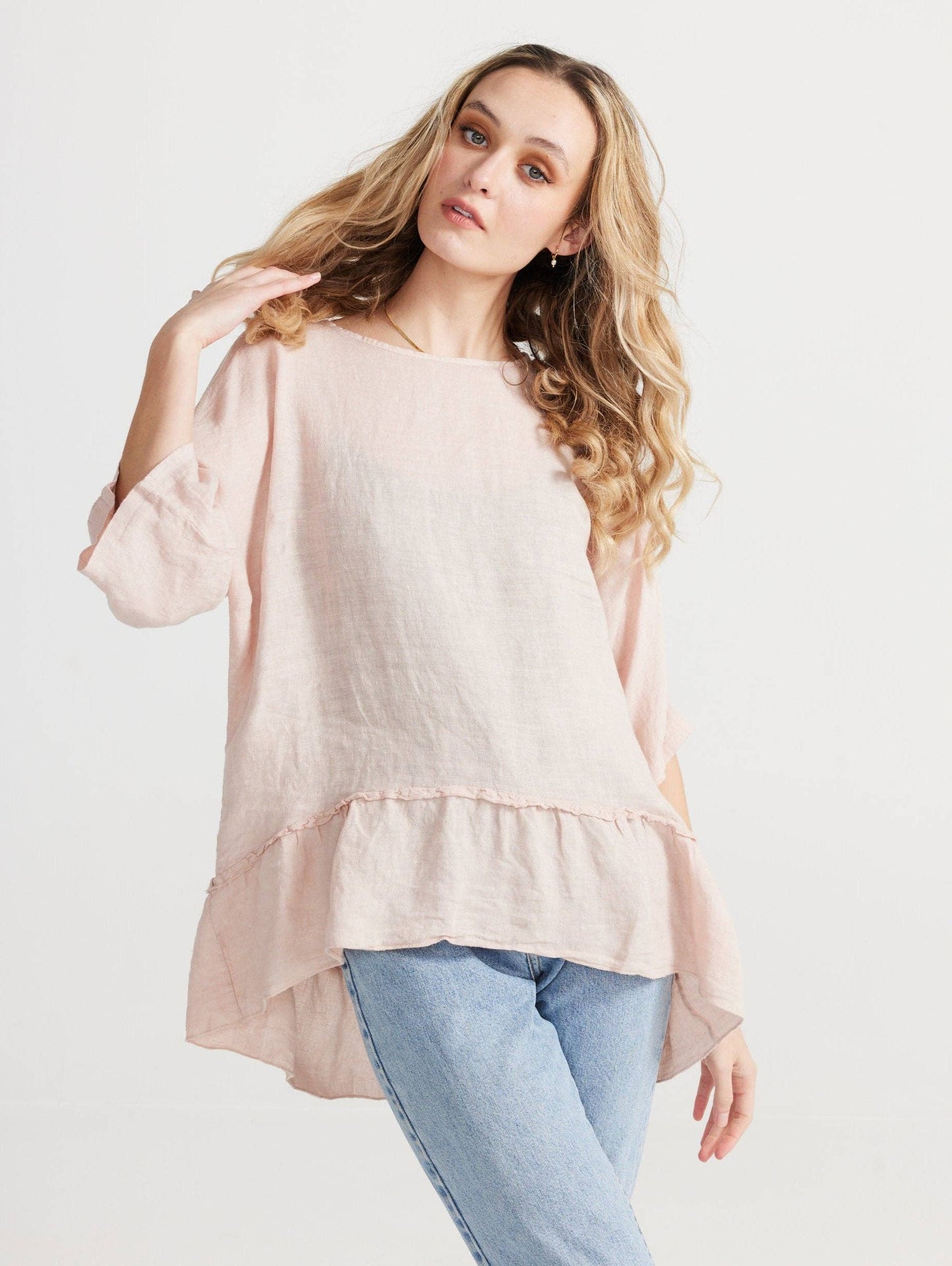 Priscilla linen top. Blush. DISCONTINUED Item . Now on SALE