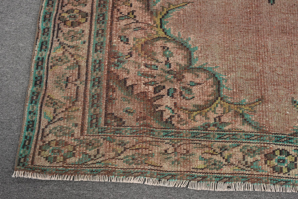 Handmade Brown & Green Floral Rug, 4.8x9 Ft Classic Area Rug