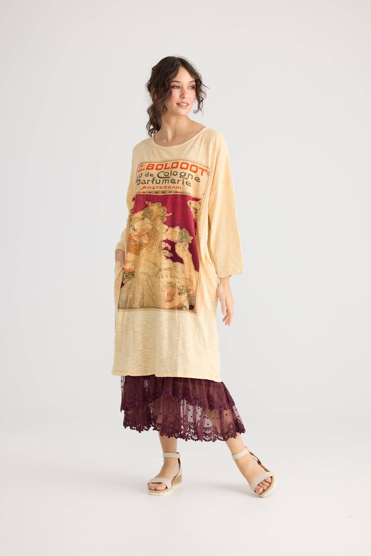 Layla Tshirt cotton Art Nouveau dress. Cherry