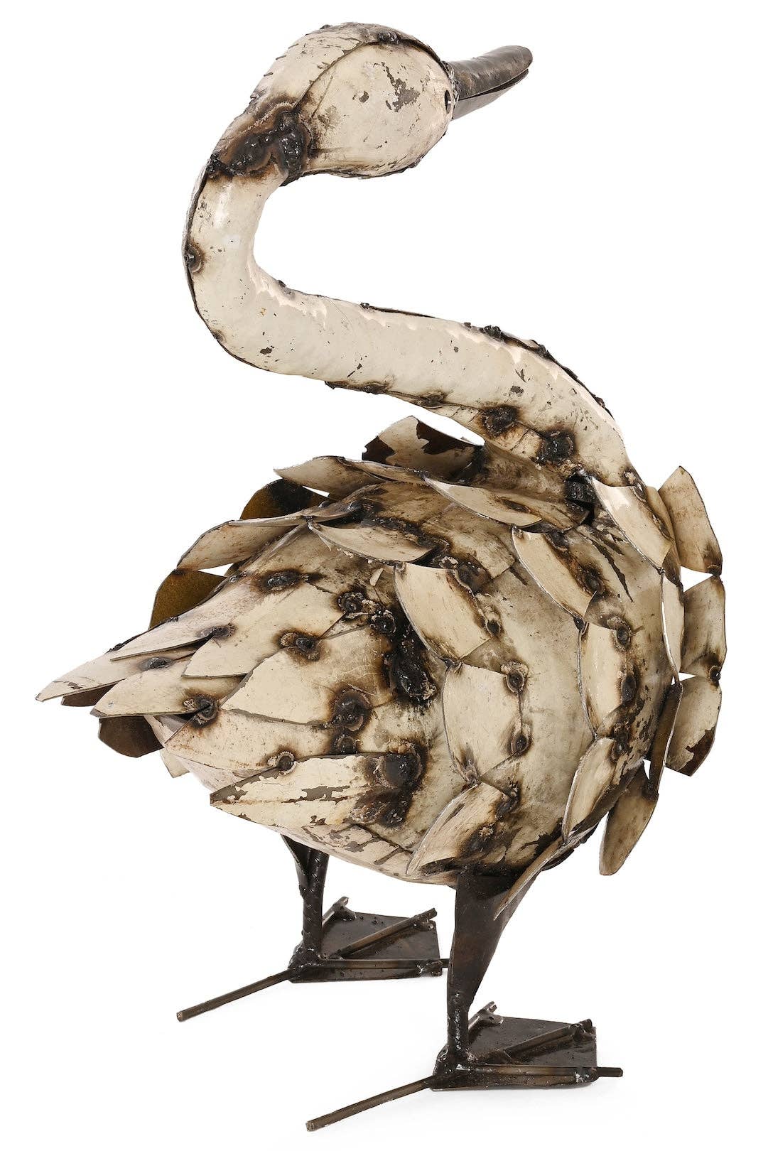 Large Feathered Swan Recycled Metal Sculpture