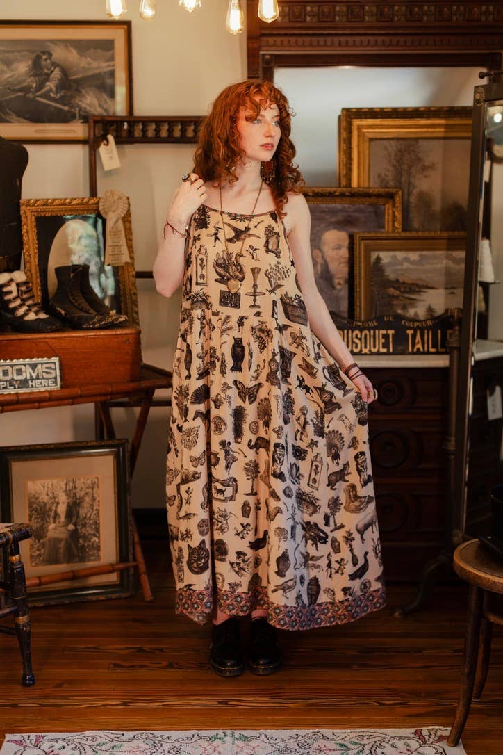 Curiosities Bohéme Maxi Slip Dress w/ whimiscal print