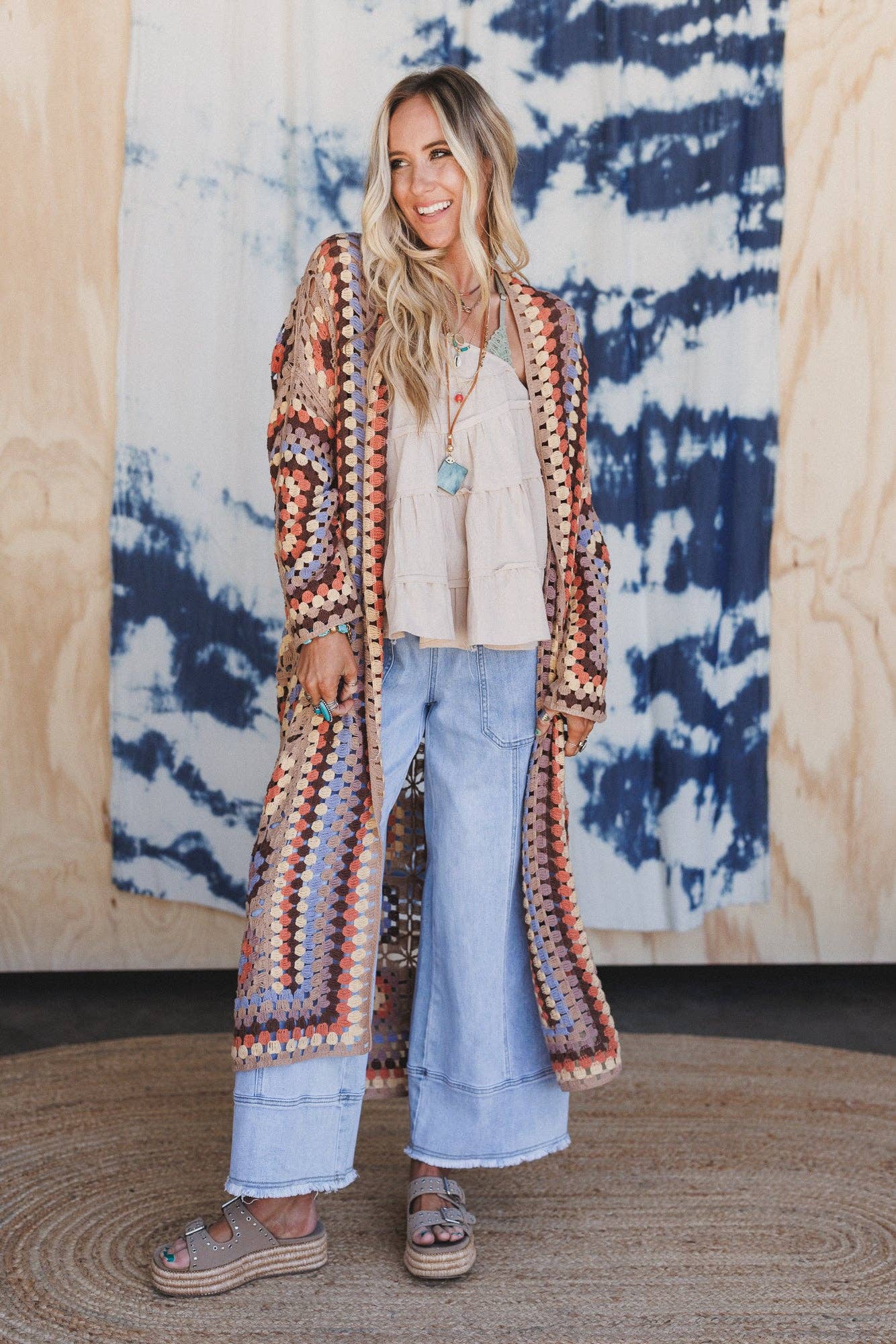 Soulful Wanderer Crochet Duster - Natural Brown