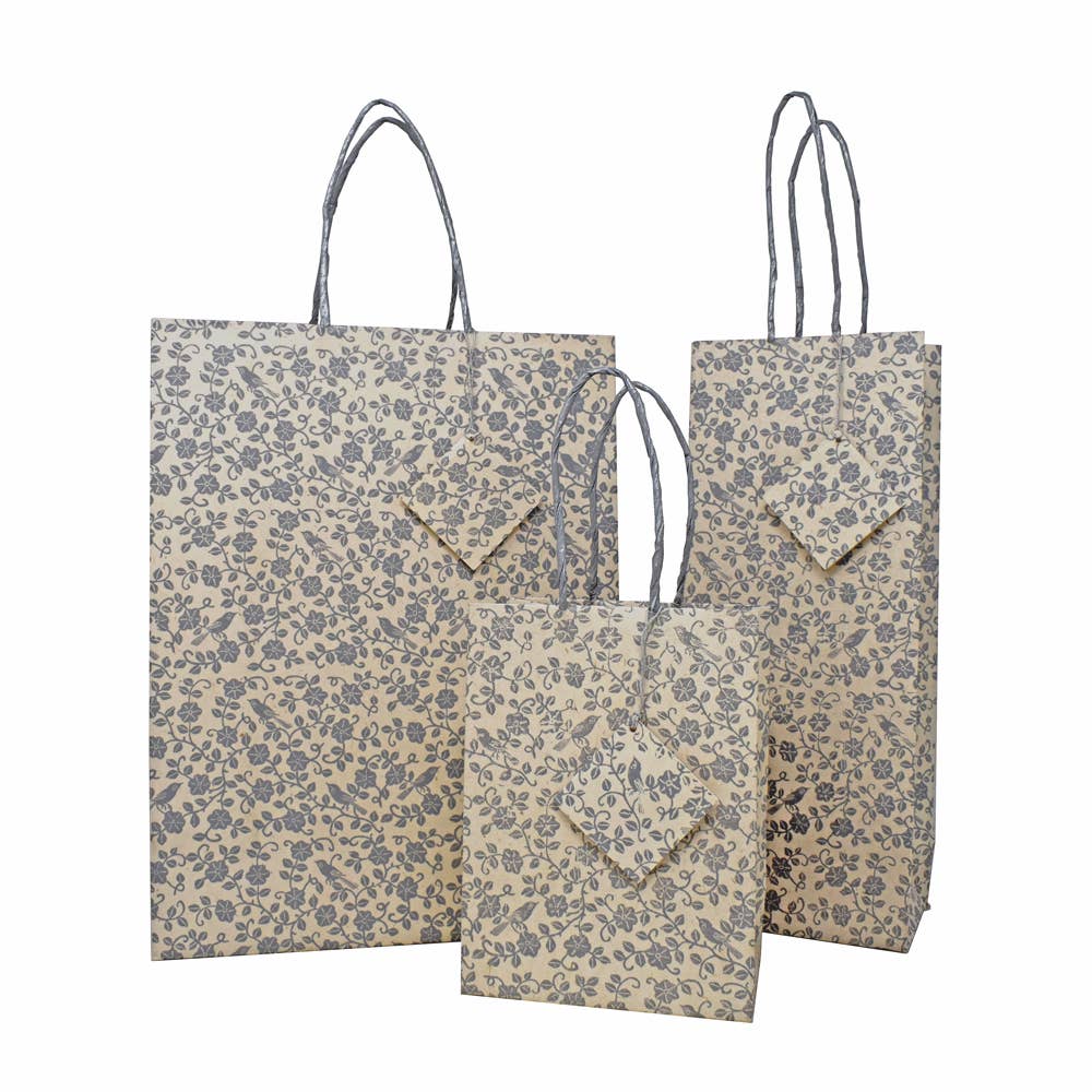 Handmade Lokta Recycled Paper Gift Bag White Bird Silver