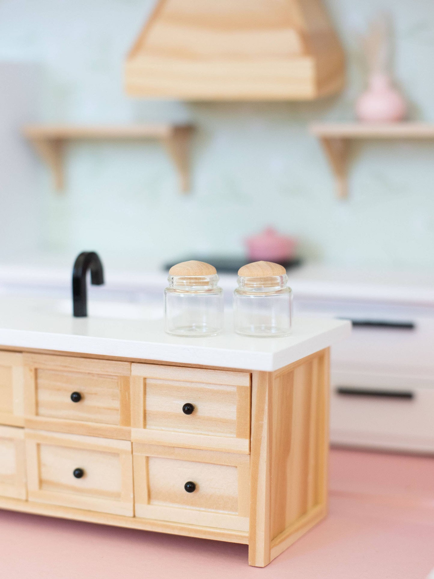 Dollhouse Kitchen Canister Set | Glass with Wood Lid