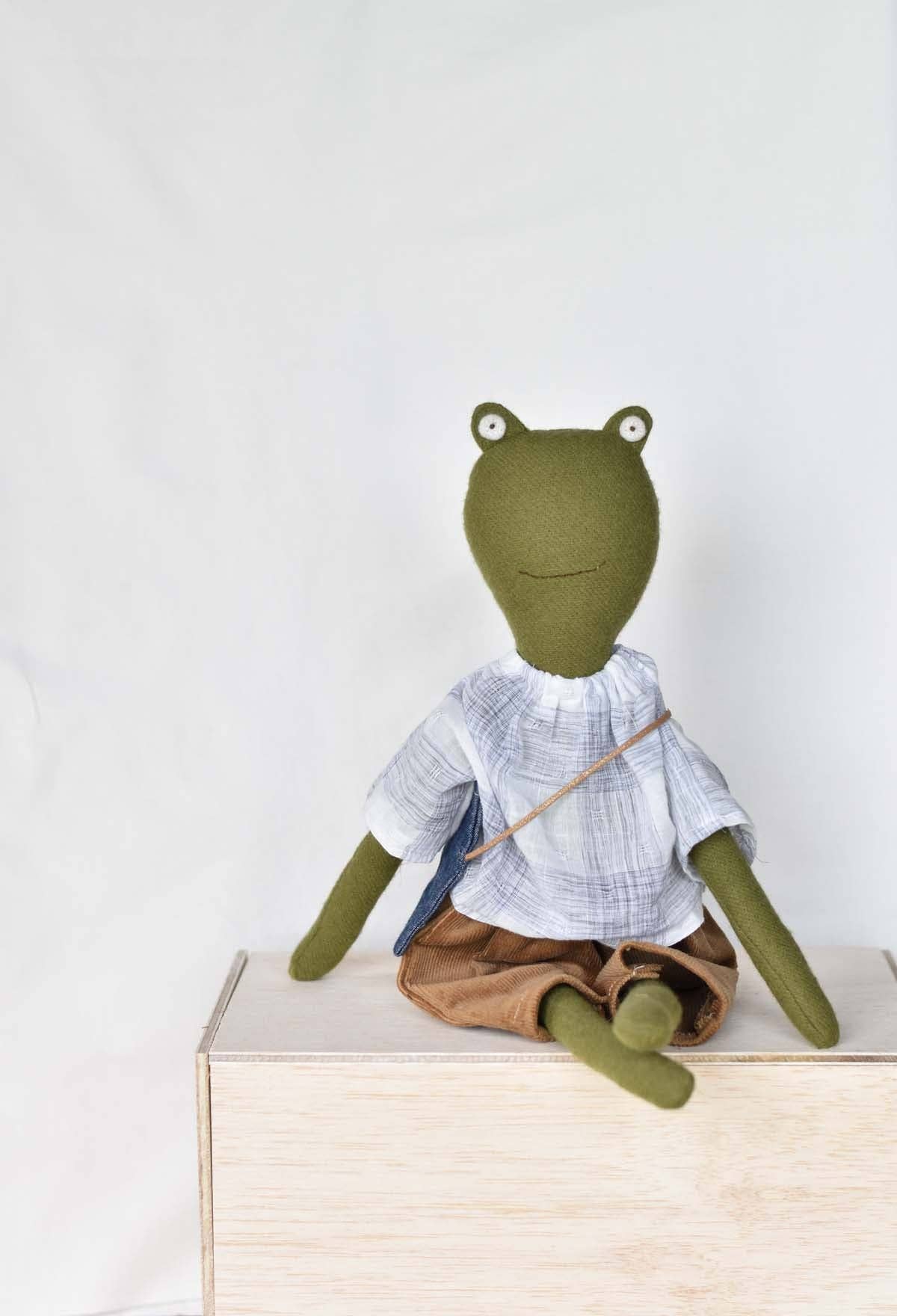 Fern the Frog doll- Grid Plaid with Corduroy Pants