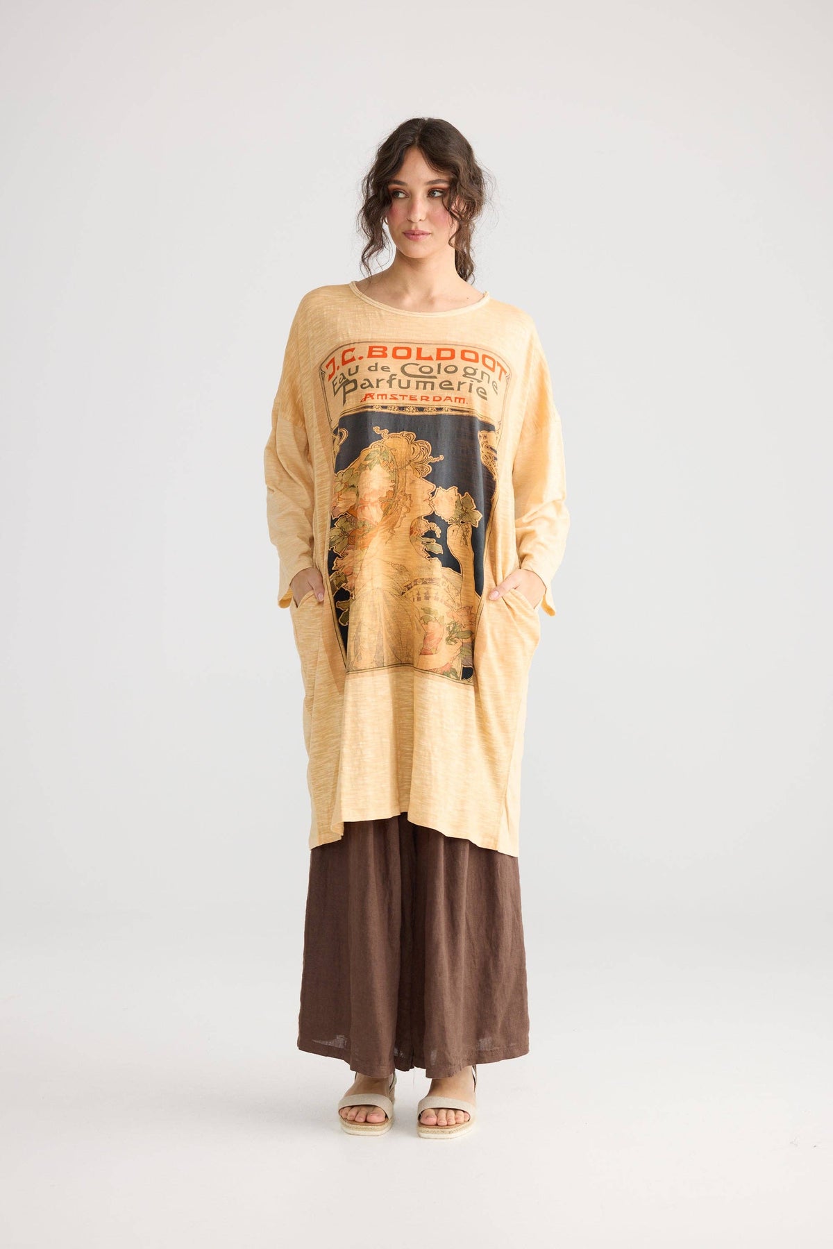 Layla cotton Tshirt Art Nouveau dress. Indigo Blue.