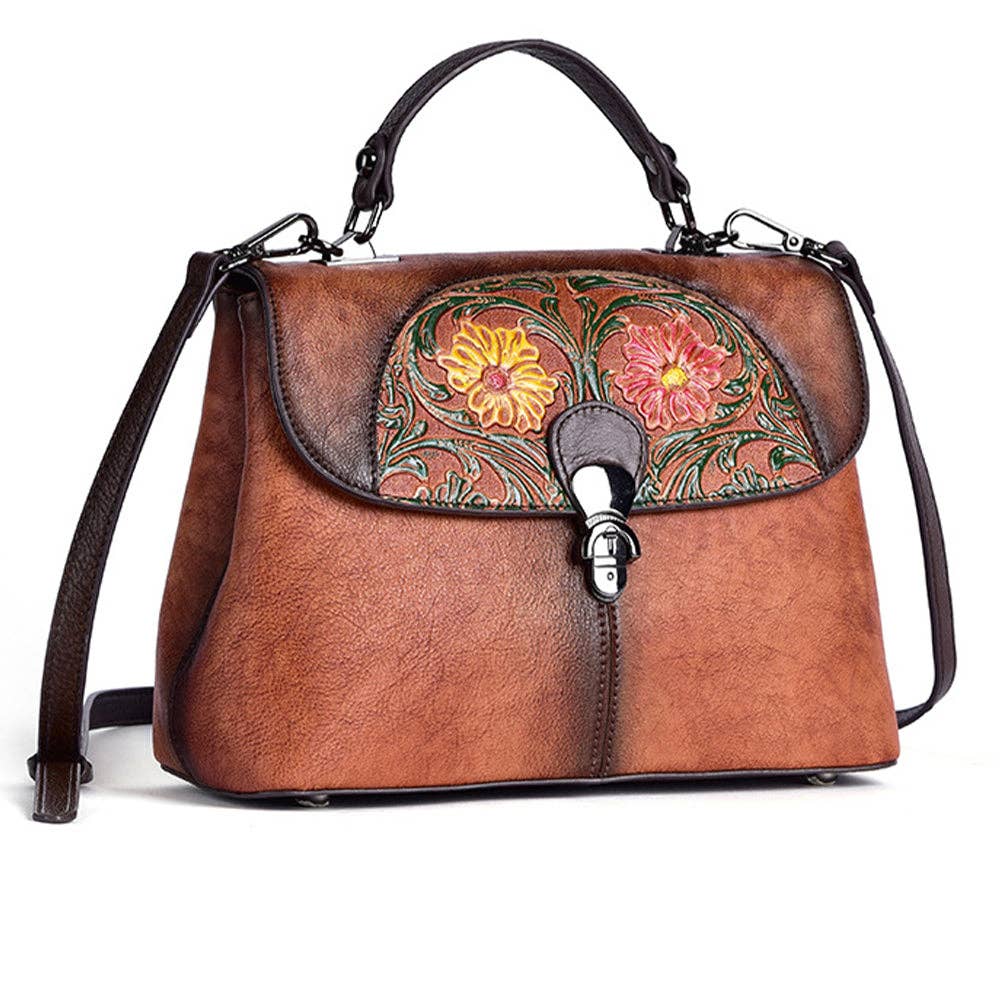 Solid Color Floral Embossed Messenger Bag