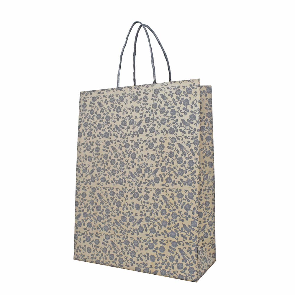 Handmade Lokta Recycled Paper Gift Bag White Bird Silver
