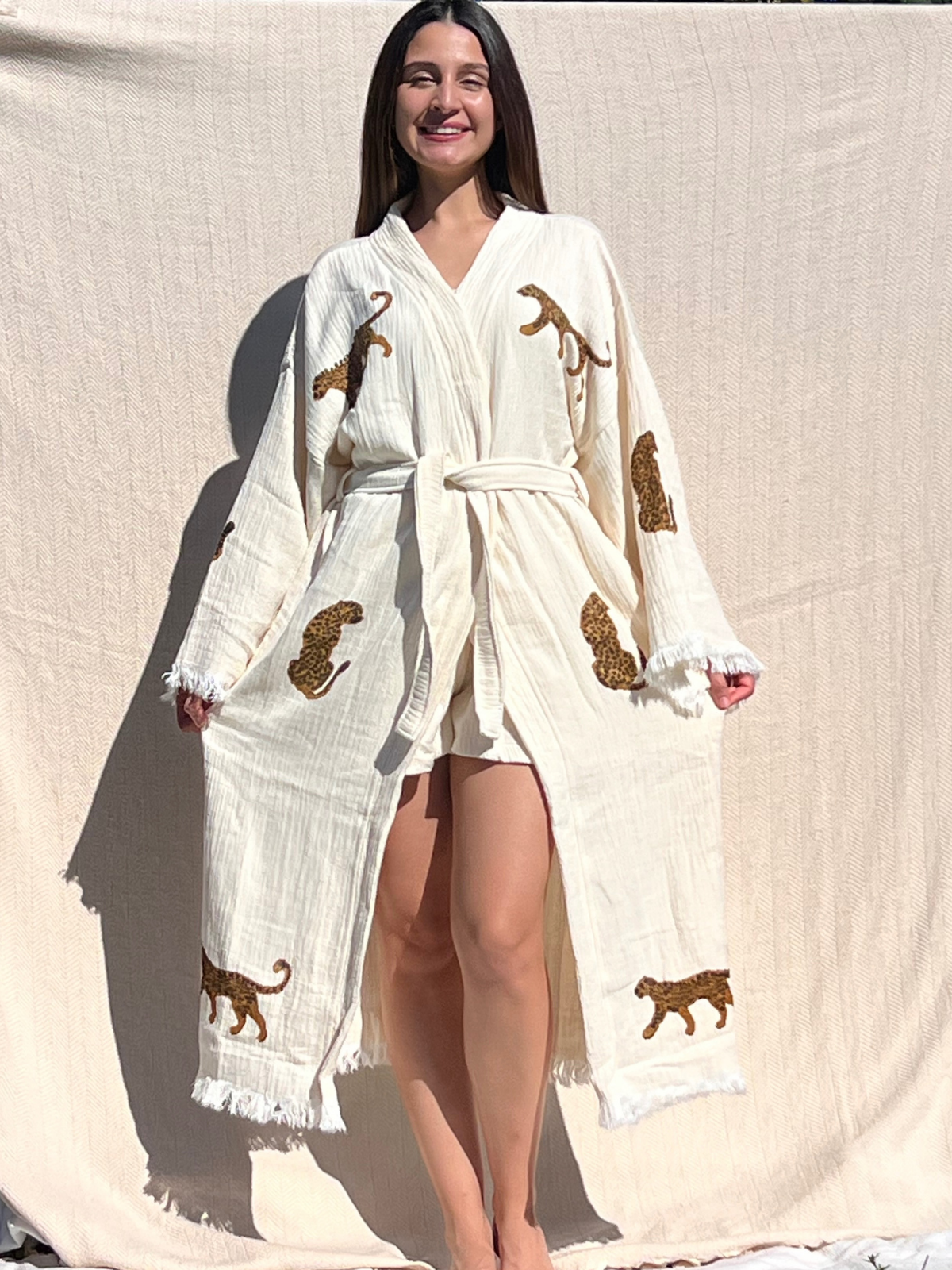 Brown Leopard Kimono Robe