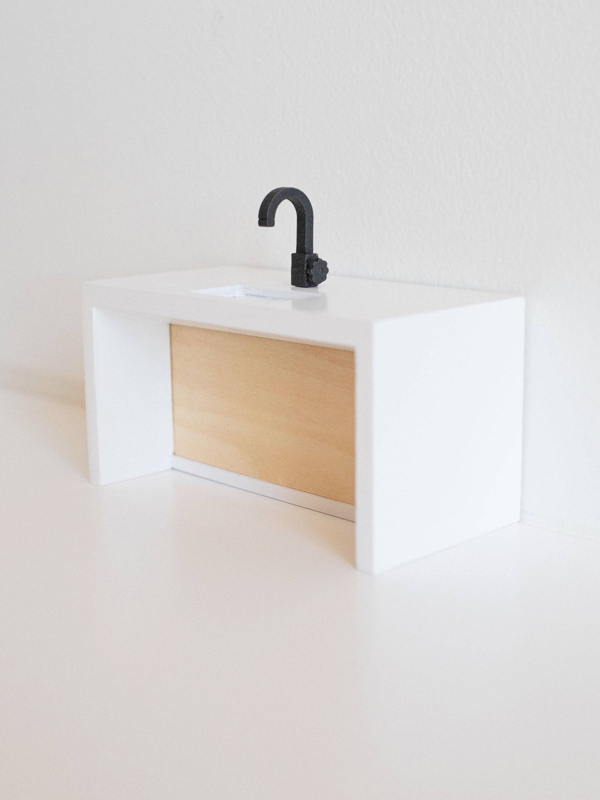 Dollhouse Modern Kitchen Island + Sink | Natural Wood White