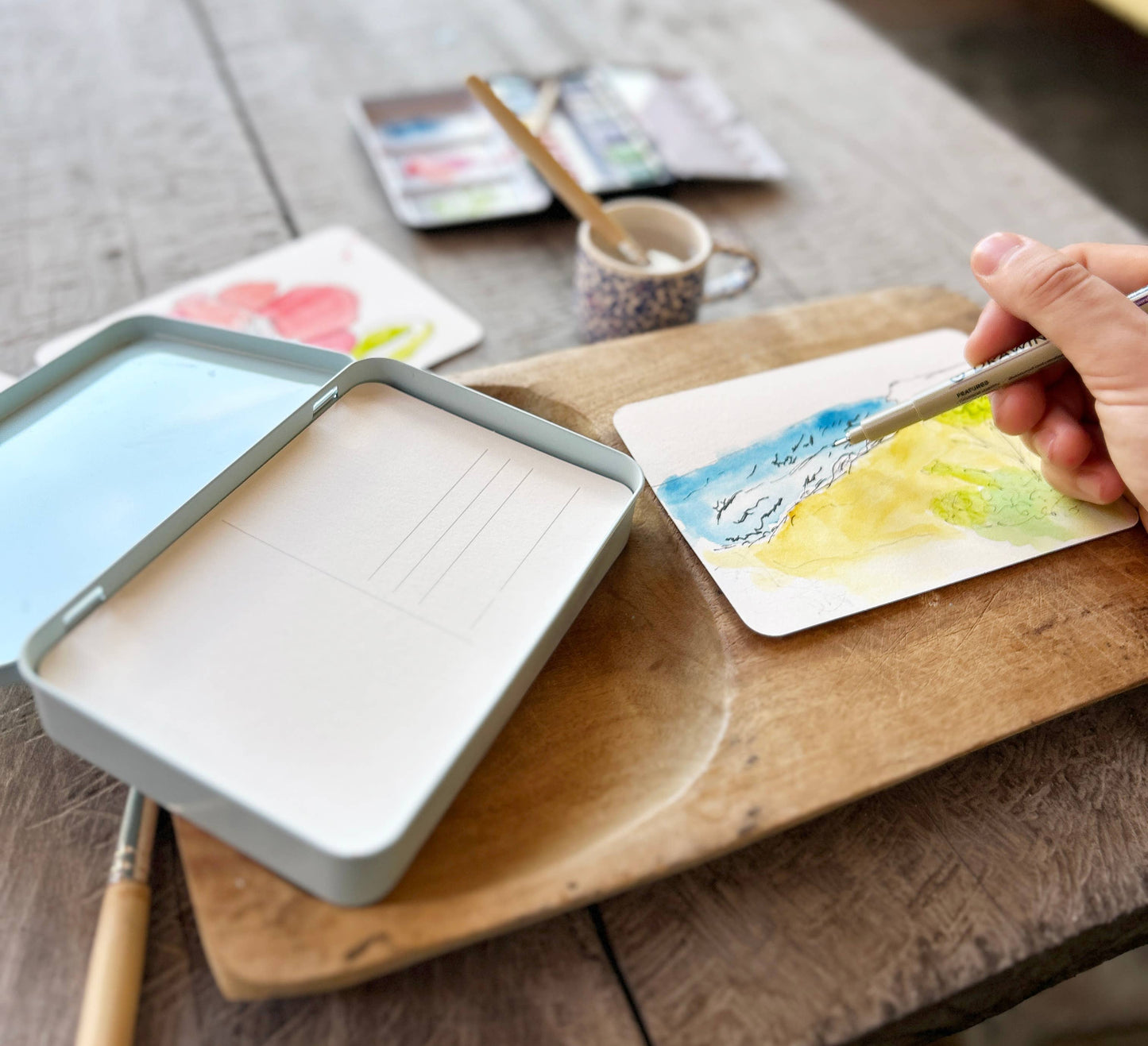 Watercolor Postcards Travel Tin - Set of 24 post cards