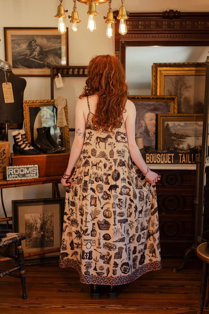 Curiosities Bohéme Maxi Slip Dress w/ whimiscal print
