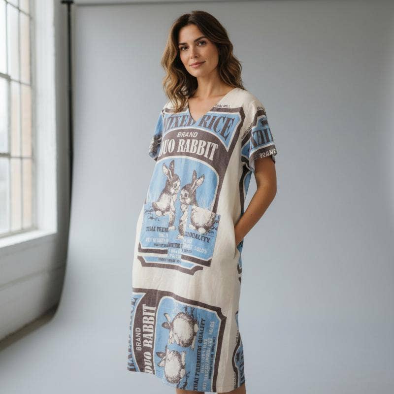 RABBIT V-NECK LONG DRESS FREE SIZE