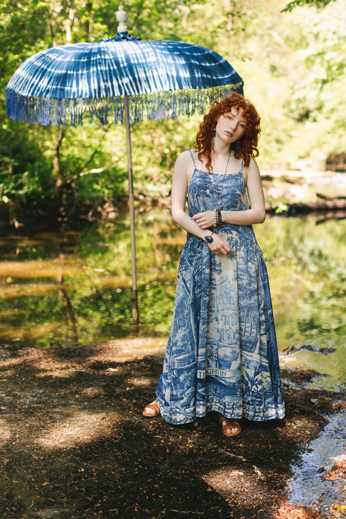 Let The Light In Bohéme Long Maxi Slip Dress w Delft Print