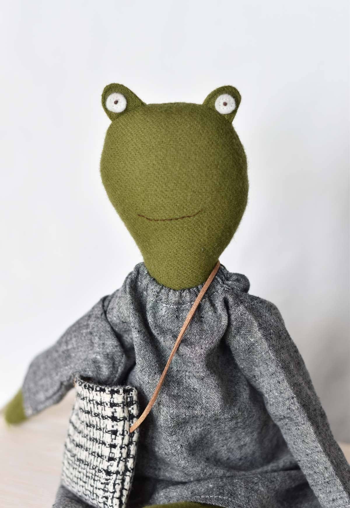 Fern the Frog doll-  Charcoal Chambray Day Dress