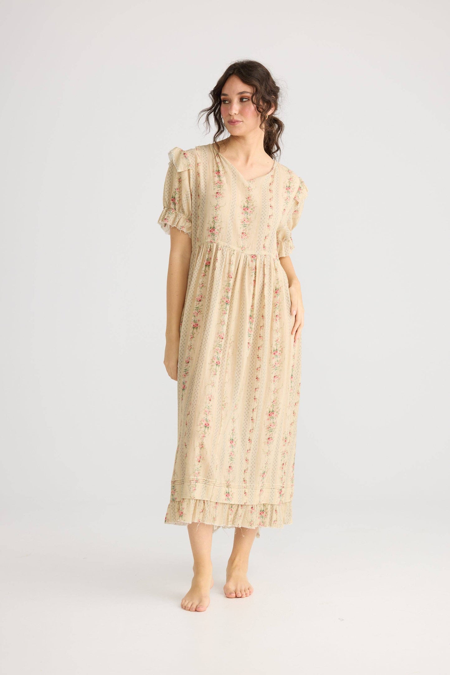 Emmeline Empire line ruffled vintage french floral dress,