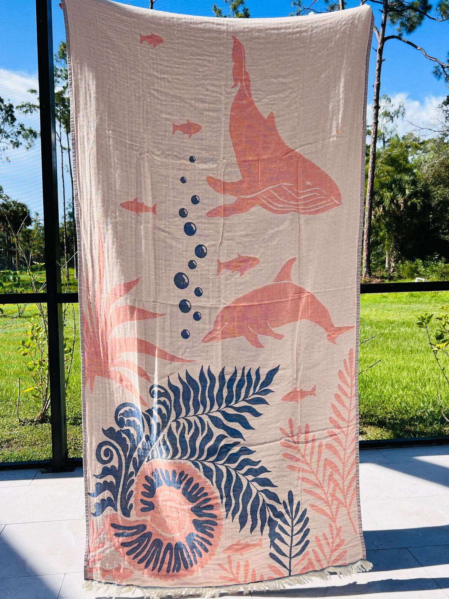 Dolphin and Whale Turkish Towel, Beach Towel