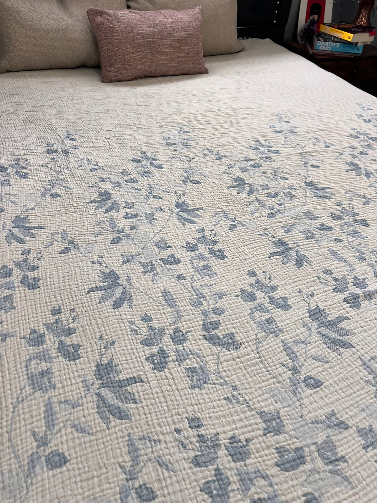 Bougainvillea  Blanket – Pale Sky Blue  |Queen