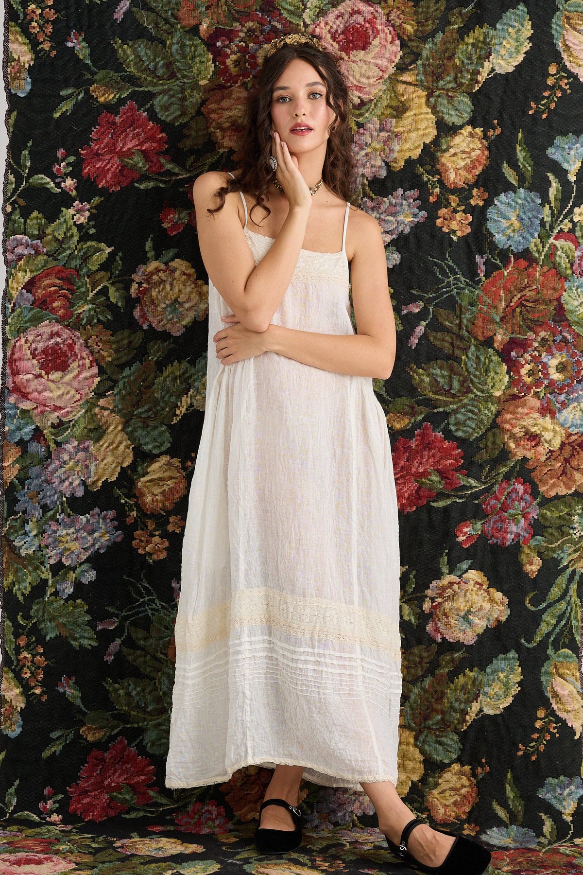 Isadore linen and lace Cami dress. Powder Pink