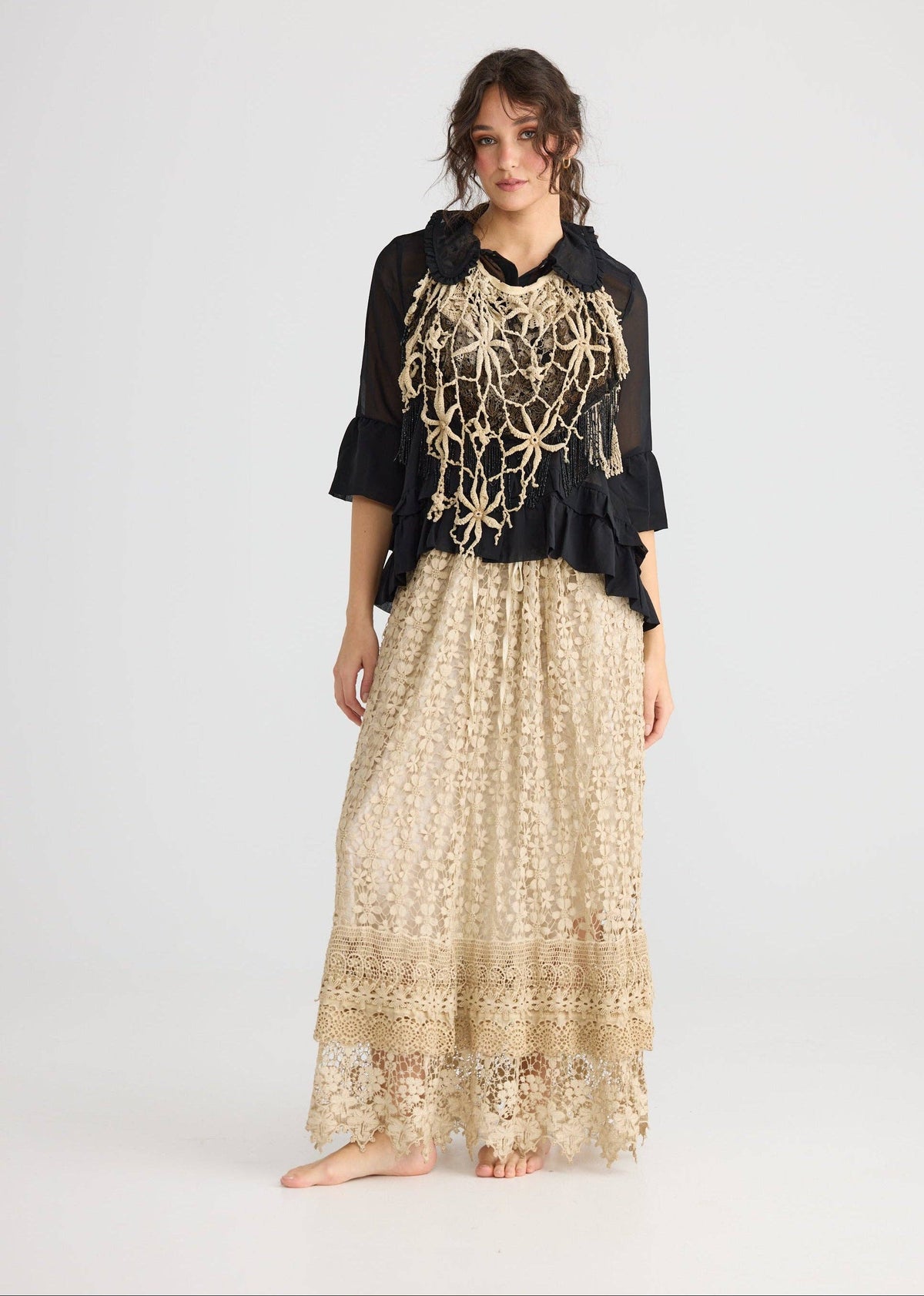 Miss Passionflower Maxi lace skirt. . Tea stain