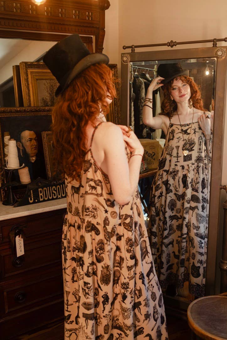 Curiosities Bohéme Maxi Slip Dress w/ whimiscal print