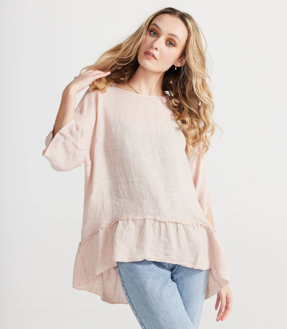 Priscilla linen top. Blush. DISCONTINUED  Item  . Now on SALE