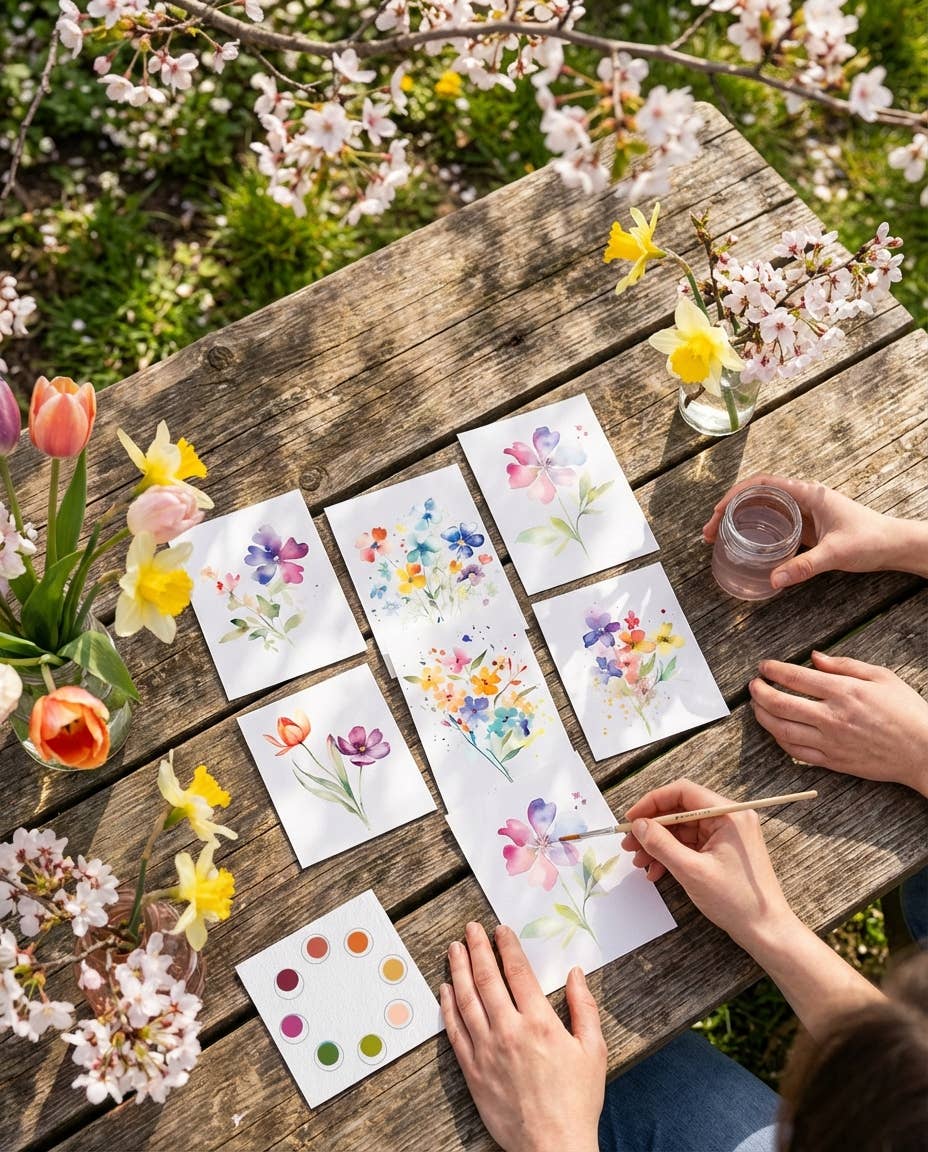 All in One Watercolor Prints/ Postcards : Spring Flowers