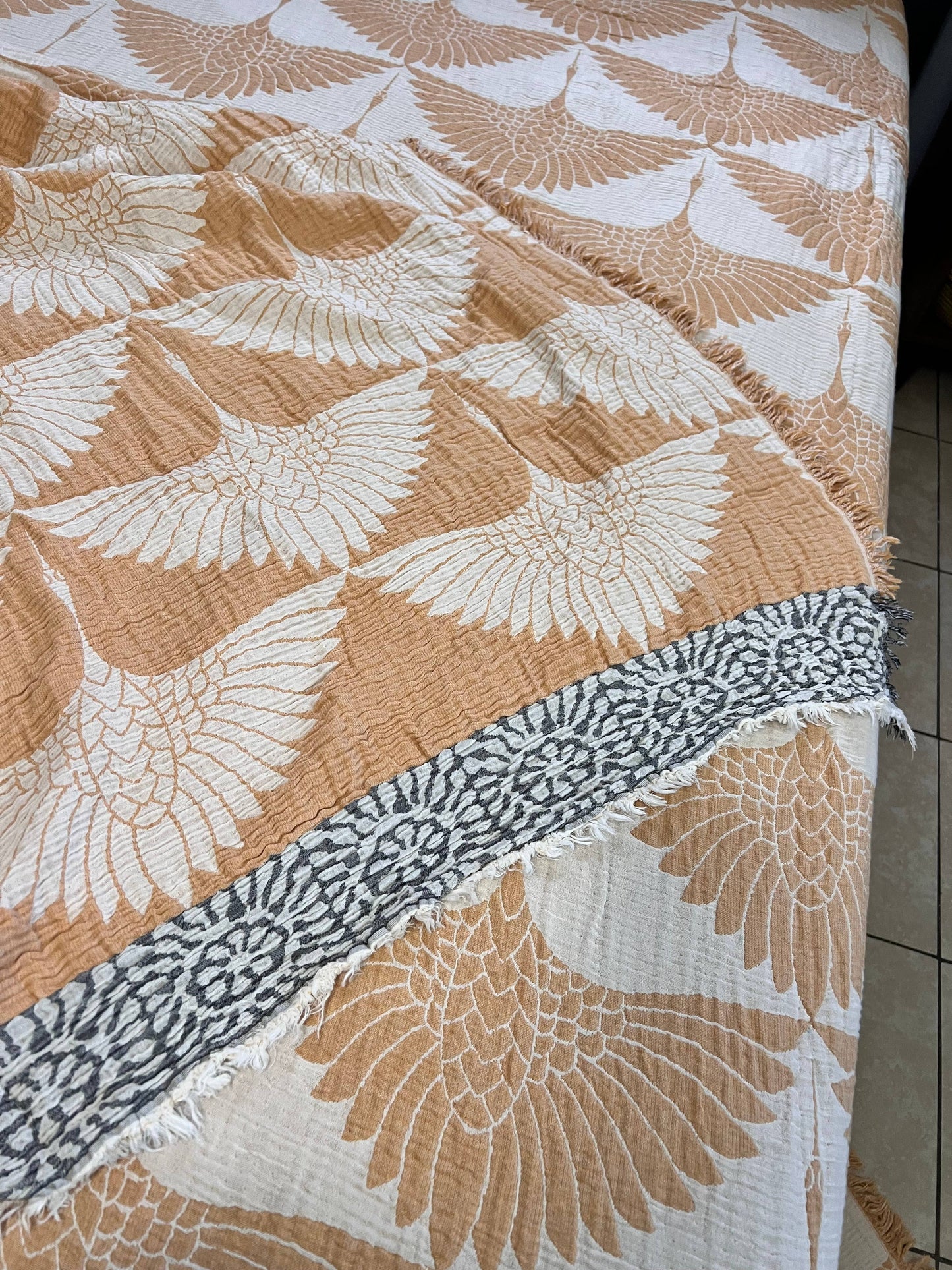 Crane Muslin Bed Blanket King Size, (Mustard)