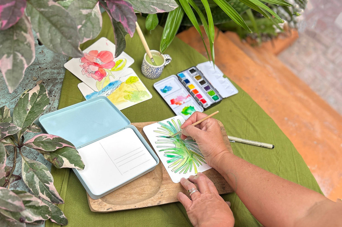 Watercolor Postcards Travel Tin - Set of 24 post cards