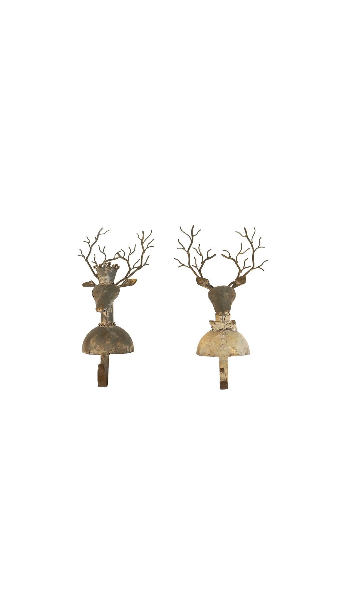 SET OF TWO METAL DEER STOCKING HOLDERS