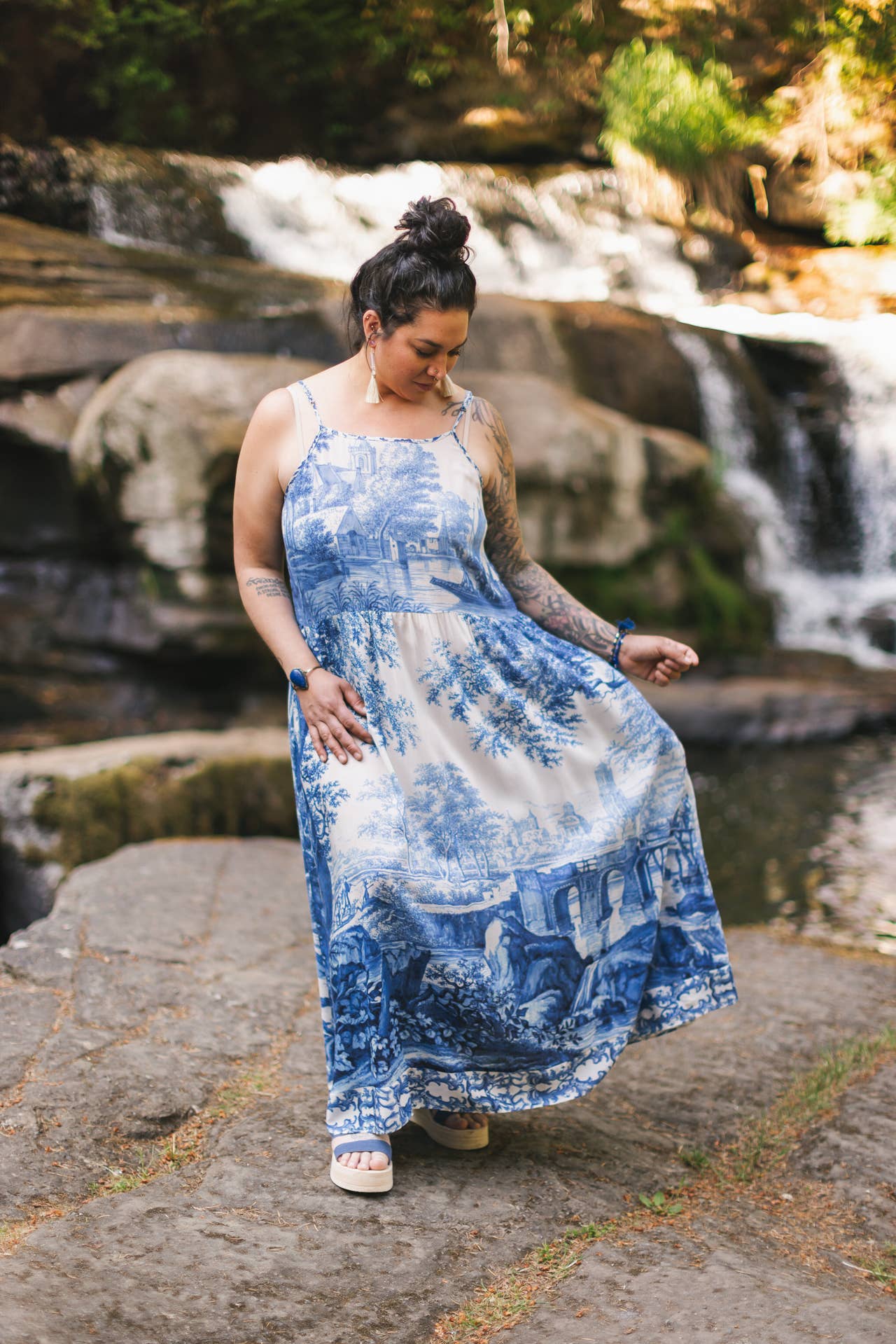 Let The Light In Bohéme Long Maxi Slip Dress w Delft Print