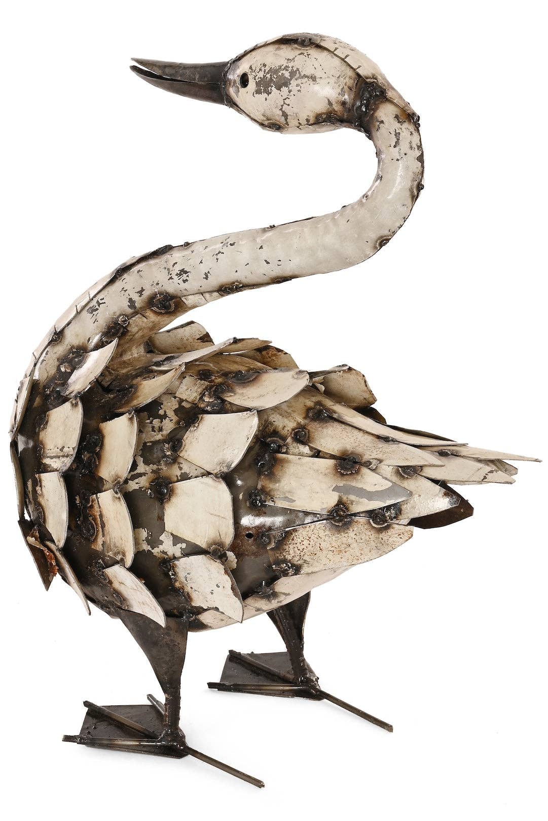 Large Feathered Swan Recycled Metal Sculpture