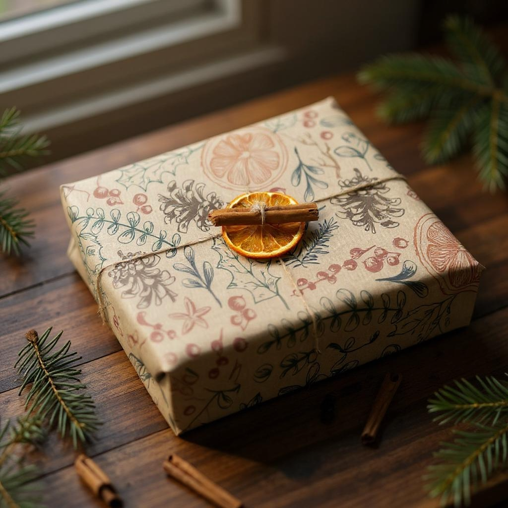 Christmas Dried Oranges Recycled Kraft Gift Wrapping Paper