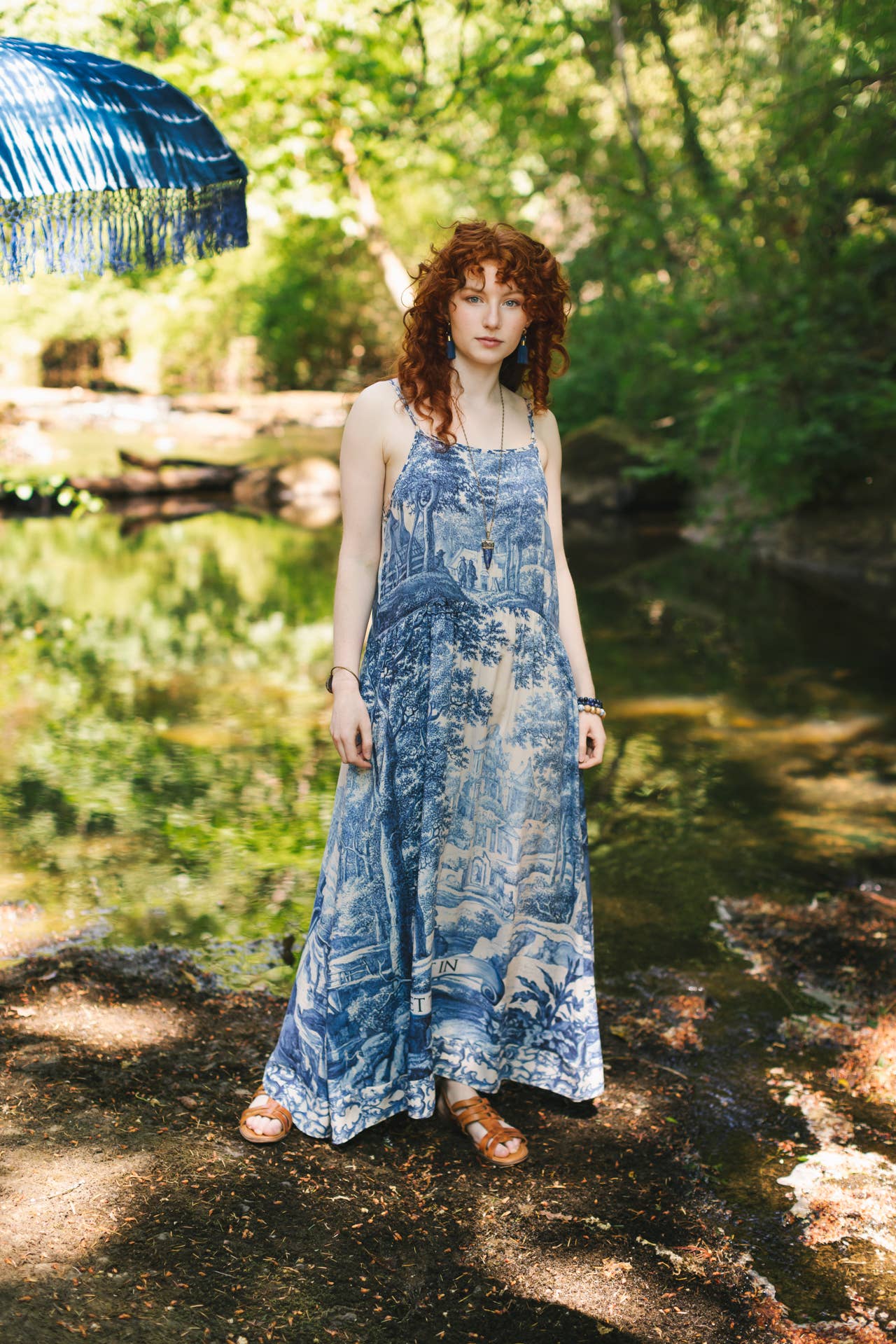 Let The Light In Bohéme Long Maxi Slip Dress w Delft Print