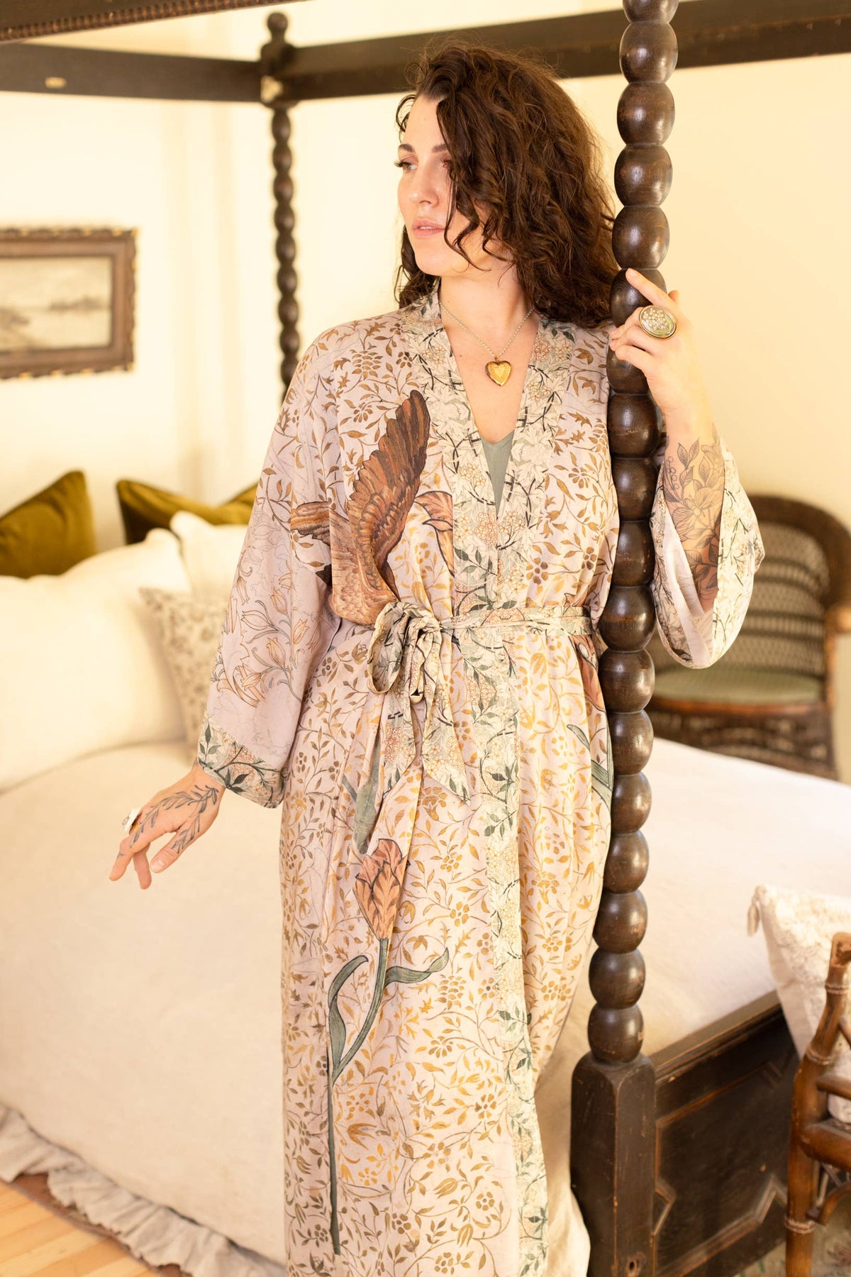 Folklore Opera Duster Kimono Robe w/ Bird of Peace